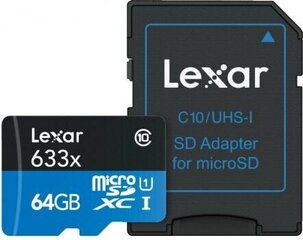 Lexar 64GB 633x microSDHC UHS-I hinta ja tiedot | Lexar Puhelimet, älylaitteet ja kamerat | hobbyhall.fi