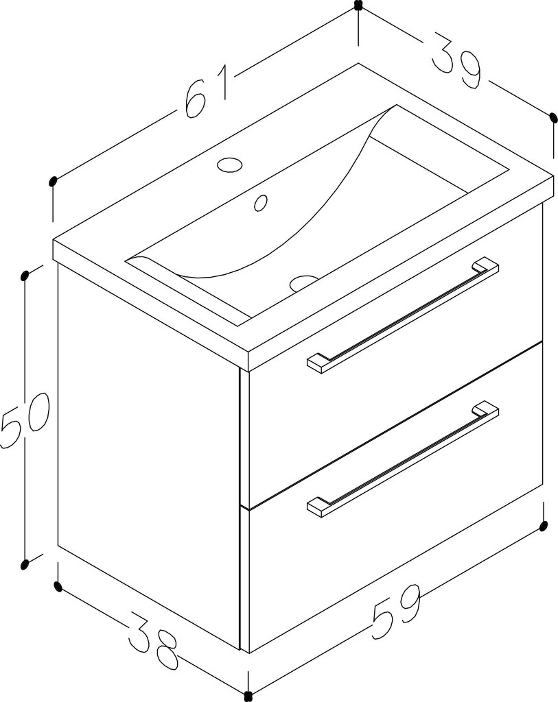 Kylpyhuoneen kaappi ja pesuallas SCANDIC CA60DR2B/P valkoinen hinta ja tiedot | Kylpyhuonekaapit | hobbyhall.fi