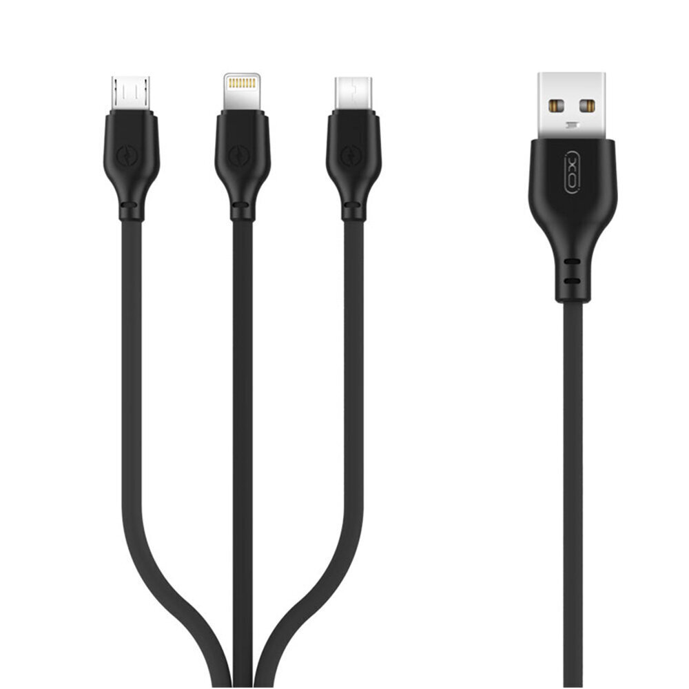 XO-kaapeli NB103 3in1 USB - Lightning + USB-C + microUSB 1.0 m 2.1A, musta hinta ja tiedot | Puhelinkaapelit | hobbyhall.fi