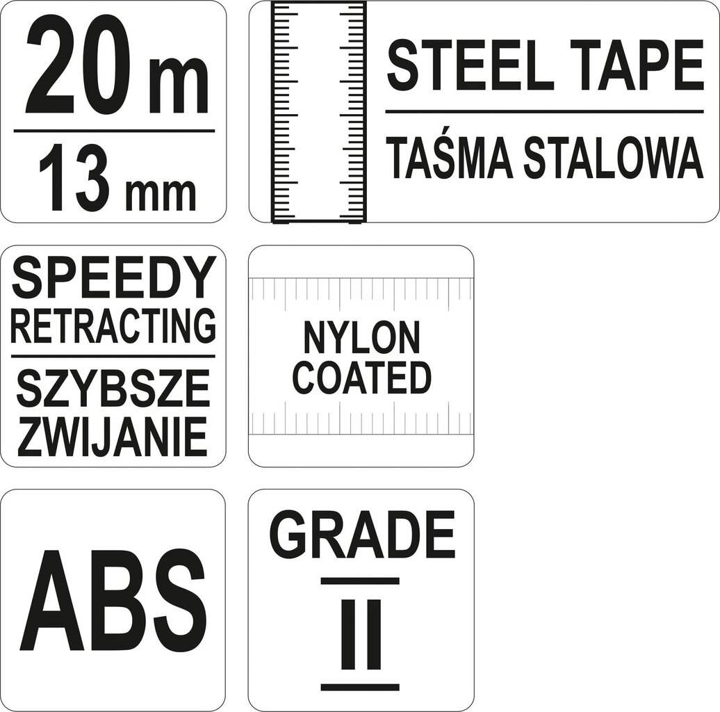 Lasikuitumittanauha, luokka II 20m x 13mm Yato 71580 hinta ja tiedot | Käsityökalut | hobbyhall.fi