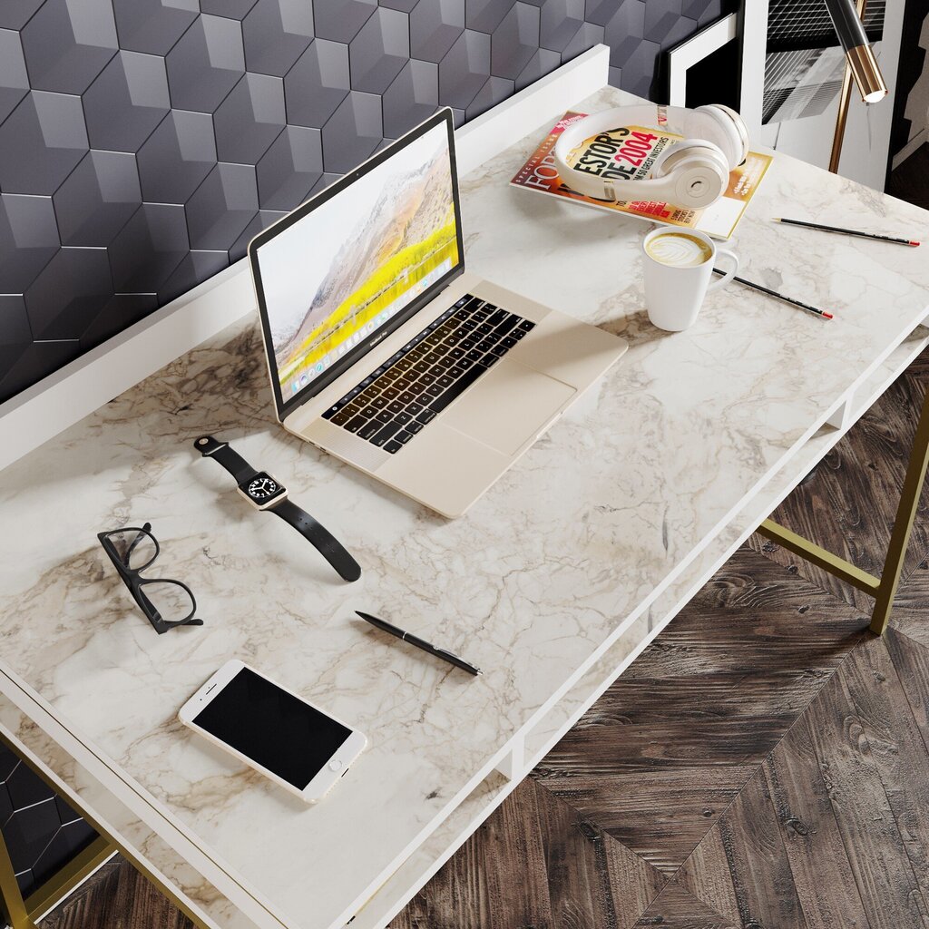 Kalune Design työpöytä 541, 75,2 cm, valkoinen/kullanvärinen hinta ja tiedot | Tietokonepöydät ja työpöydät | hobbyhall.fi