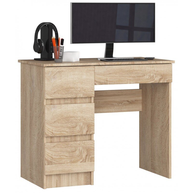 Työpöytä NORE A7, vasen, tammi/valkoinen hinta ja tiedot | Tietokonepöydät ja työpöydät | hobbyhall.fi