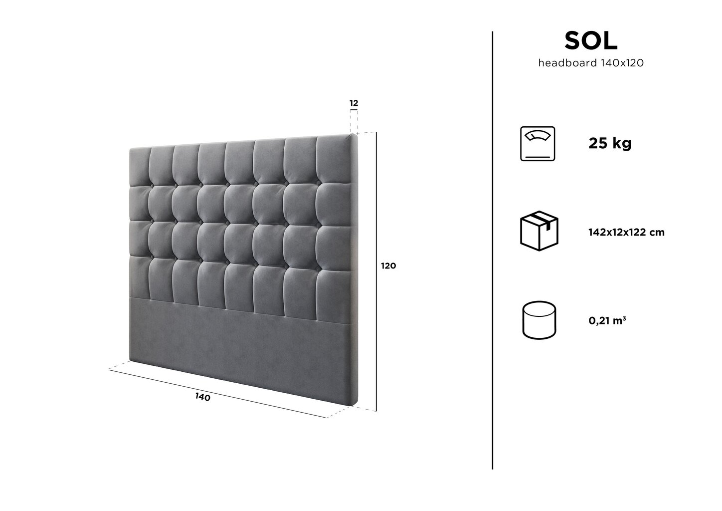 Kooko Home Sol sängyn pääty, 140 cm, tummanharmaa hinta ja tiedot | Sängyt | hobbyhall.fi