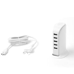 Dudao laturi 5x USB sisäänrakennetulla virtajohdolla EU valkoinen (A5EU) hinta ja tiedot | Dudao Puhelimet, älylaitteet ja kamerat | hobbyhall.fi