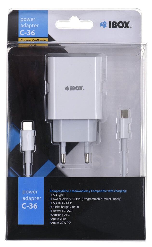 Ibox ILUC36W USB-C + USB-A hinta ja tiedot | Puhelimen laturit | hobbyhall.fi