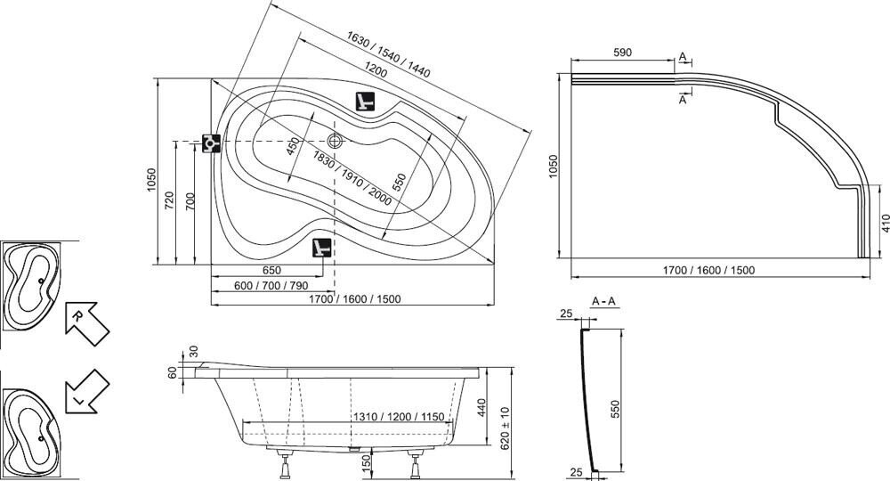 ROSA II R kylpy 150x105 valkoinen hinta ja tiedot | Kylpyammeet | hobbyhall.fi