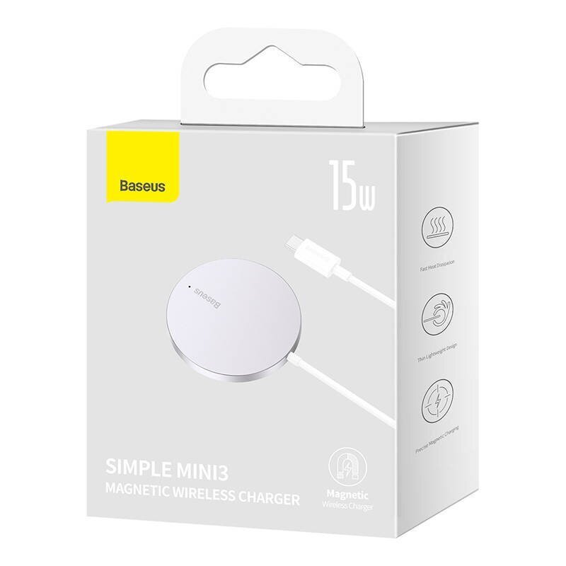 Baseus Simple Mini3 Magnetic Wireless Charger 15W (Silver) hinta ja tiedot | Puhelimen laturit | hobbyhall.fi