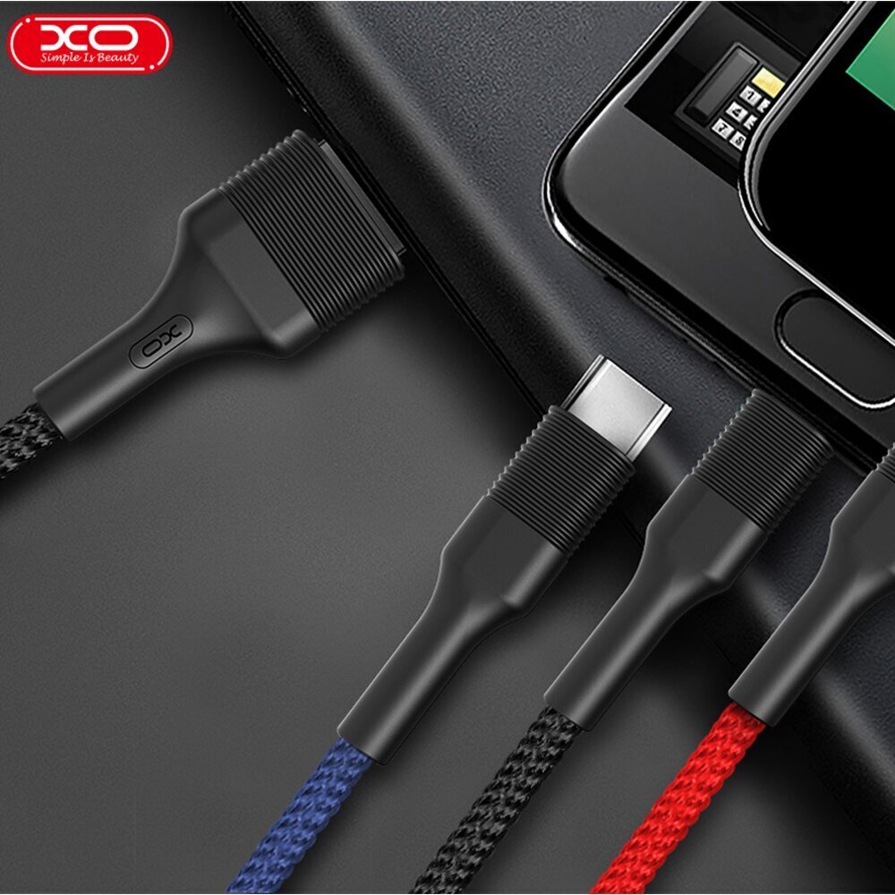 XO 3in1, USB - Lightning + USB-C + microUSB, 1.2 m hinta ja tiedot | Puhelinkaapelit | hobbyhall.fi