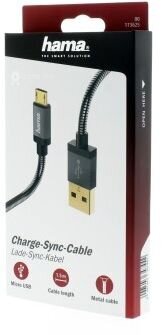 Hama 001736250000, microUSB-USB A, 1,5 m hinta ja tiedot | Puhelinkaapelit | hobbyhall.fi