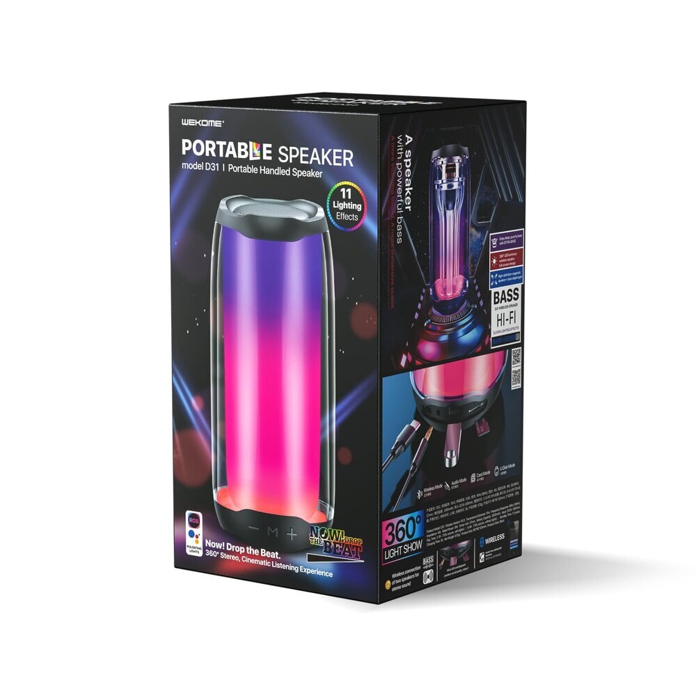 WK Design kannettava langaton Bluetooth 5.0 kaiutin RGB 2000mAh D31, musta hinta ja tiedot | Kaiuttimet | hobbyhall.fi