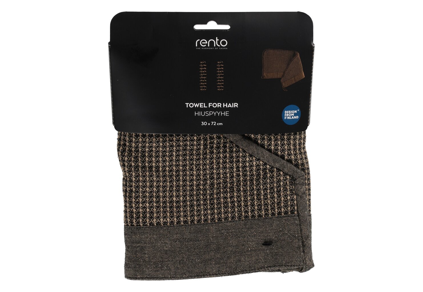 Rento Hiuspyyhe Kenno 30x72 cm musta/beige hinta ja tiedot | Saunatarvikkeet | hobbyhall.fi