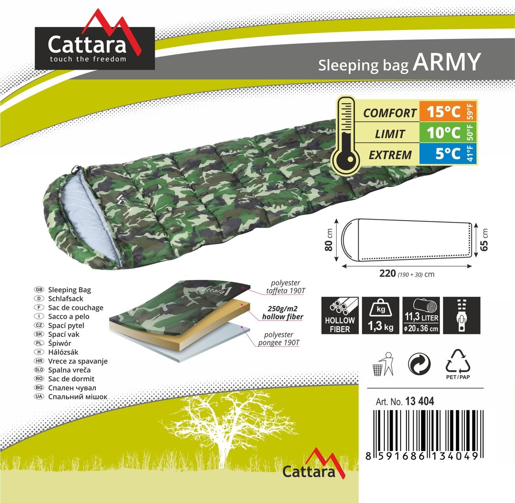 Makuupussi Cattara Army +5 °C hinta ja tiedot | Makuupussit | hobbyhall.fi