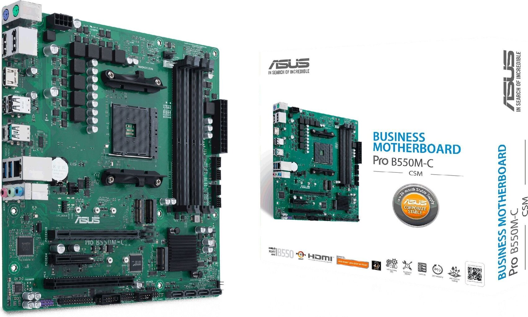 Asus Pro B550M-C/CSM, Micro ATX, AM4, DDR4 (90MB15Q0-M0EAYC) hinta ja tiedot | Emolevyt | hobbyhall.fi