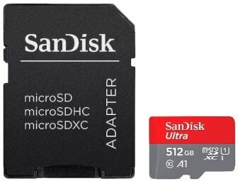 Sandisk Ultra microSDXC 512GB + SD Adapter hinta ja tiedot | Puhelimen muistikortit | hobbyhall.fi