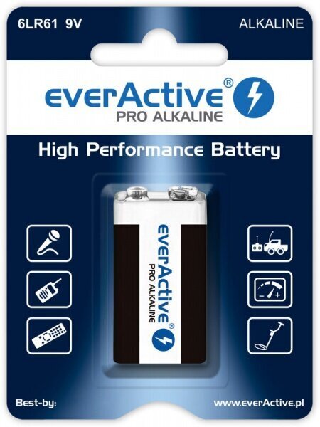 EverActive Pro Alkaline 6LR61 9V akku, 1 kpl hinta ja tiedot | Paristot | hobbyhall.fi