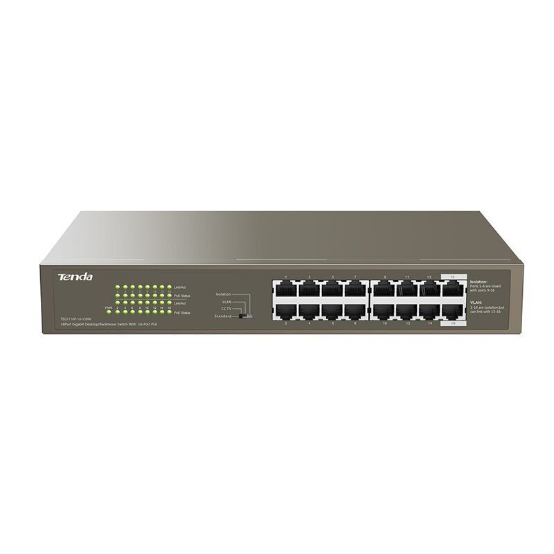 Tenda TEG1116P-16-150W-EU network switch Unmanaged Gigabit Ethernet (10/100/1000) Bronze Power over Ethernet (PoE) hinta ja tiedot | Reitittimet ja modeemit | hobbyhall.fi