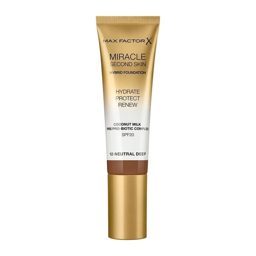 Kosteuttava meikkivoide Max Factor Miracle Second Skin Hybrid Foundation SPF20 012 Natural Deep, 30ml hinta ja tiedot | Meikkivoiteet ja puuterit | hobbyhall.fi