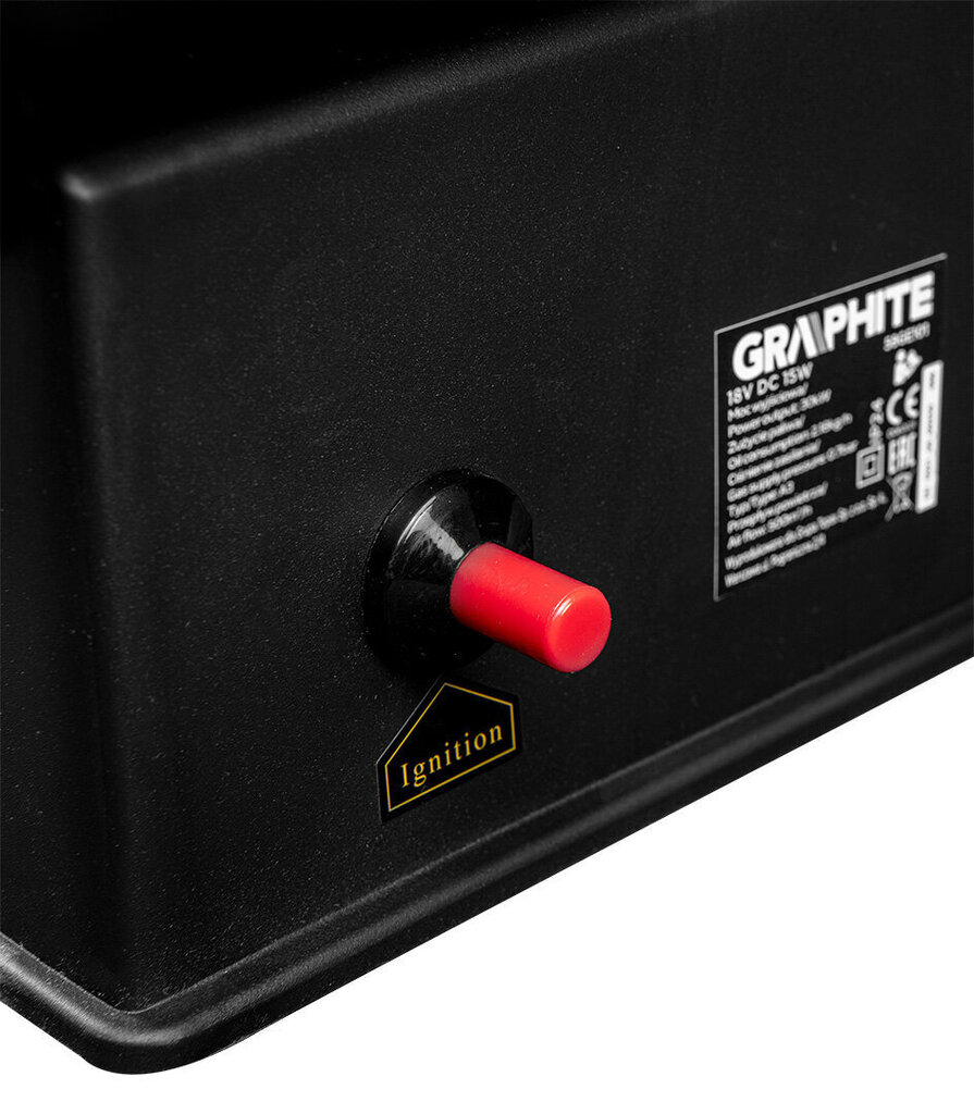 Kaasulämmitin paristolla GRAPHITE 58GE101 30KW, 18V, ilman akkua hinta ja tiedot | Lämmittimet | hobbyhall.fi