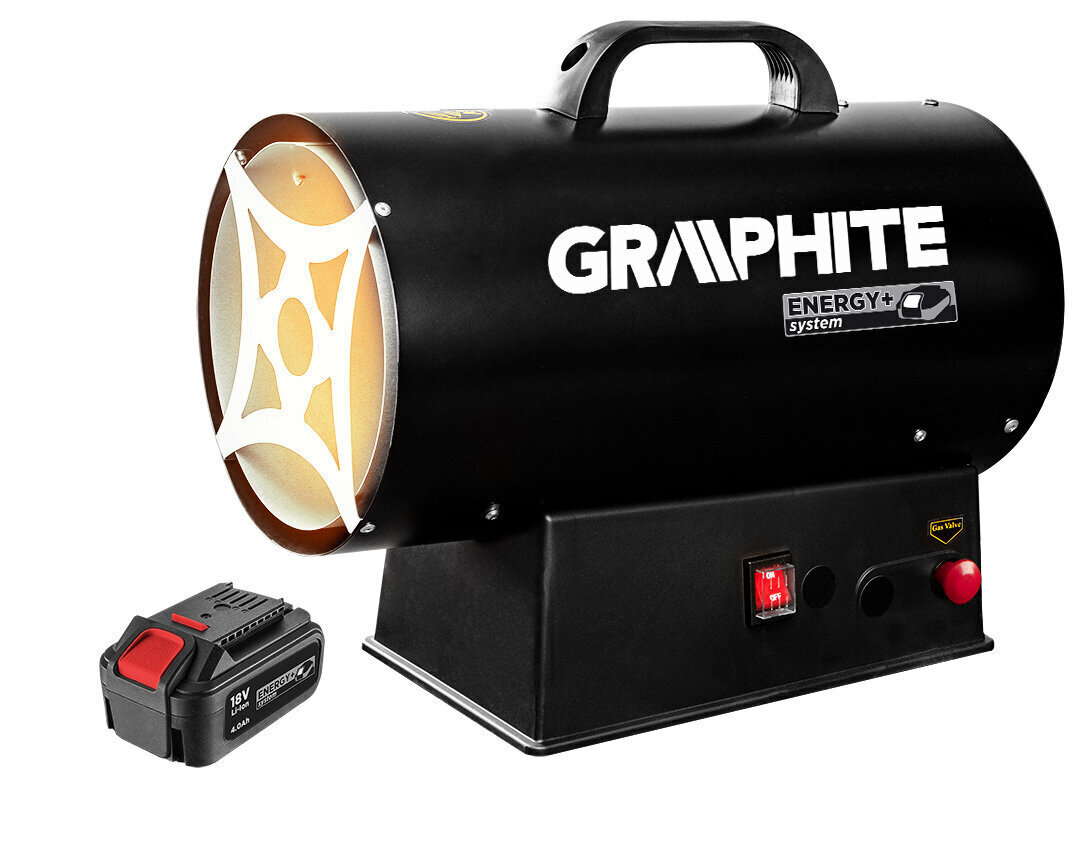 Kaasulämmitin paristolla GRAPHITE 58GE100 15KW, 18V, ilman akkua hinta ja tiedot | Lämmittimet | hobbyhall.fi