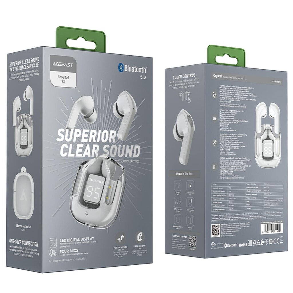 Acefast In-Ear TWS Bluetooth Grey hinta ja tiedot | Kuulokkeet | hobbyhall.fi