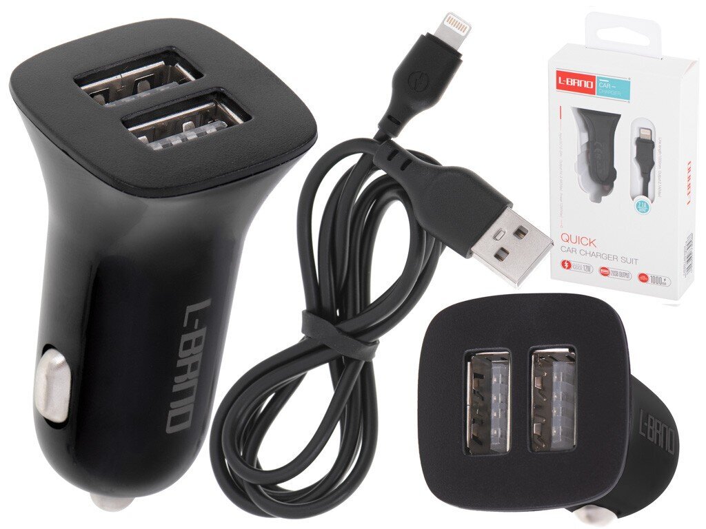 Autolaturi L-Brno Dual USB + Lightning hinta ja tiedot | Puhelimen laturit | hobbyhall.fi