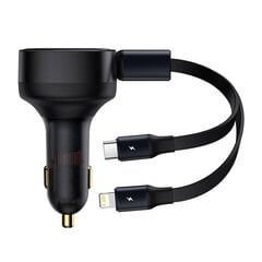 Baseus Enjoyment Car Charger with cable USB-C + Lightning 3A, 30W (musta) hinta ja tiedot | Puhelimen laturit | hobbyhall.fi