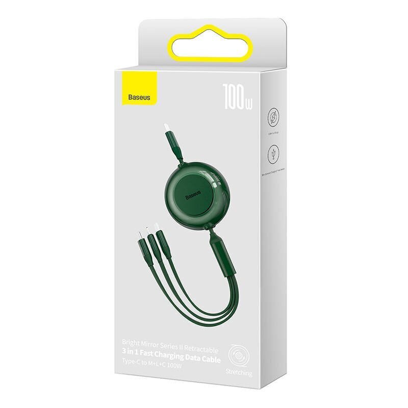 Baseus Bright Mirror 4, USB-C 3-in-1 cable for micro USB / USB-C / Lightning 100W / 3.5A 1.1m (Green) hinta ja tiedot | Puhelinkaapelit | hobbyhall.fi