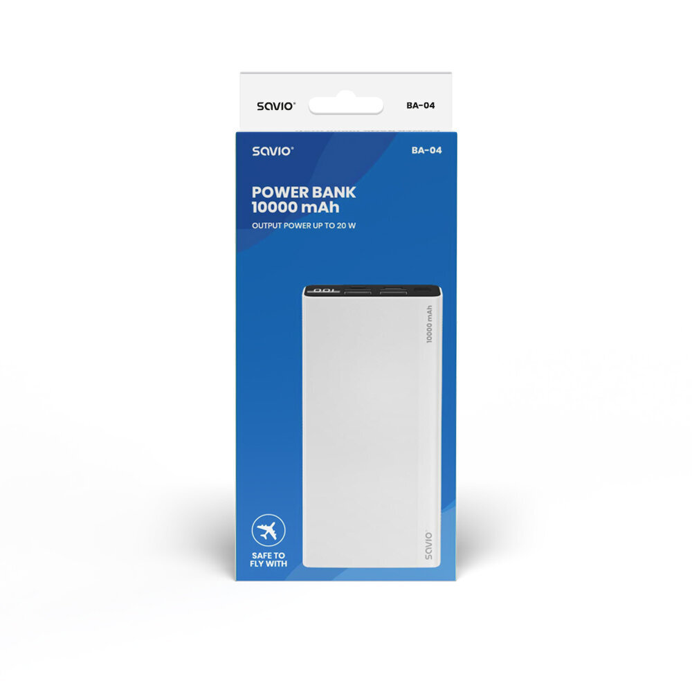 Savio BA-04 10000 mAh valkoinen hinta ja tiedot | Varavirtalähteet | hobbyhall.fi