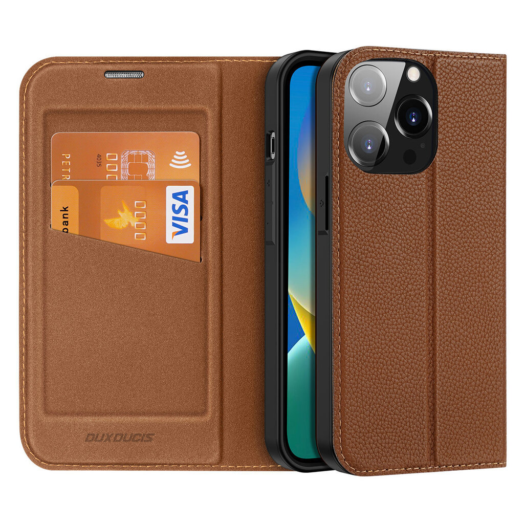 Dux Ducis Skin X2 iPhone 14 Pro with magnetic flap brown hinta ja tiedot | Puhelimen kuoret ja kotelot | hobbyhall.fi