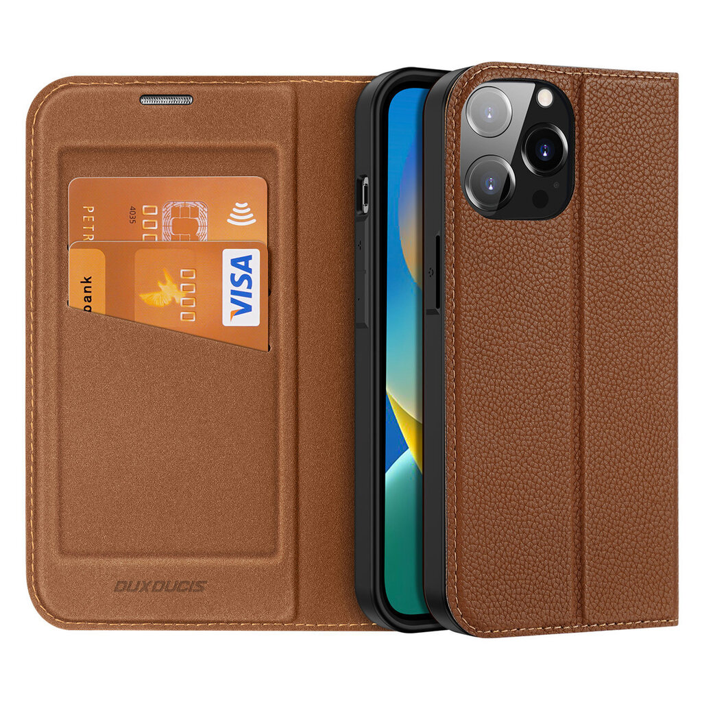 Dux Ducis Skin X2 iPhone 14 Pro Max with magnetic flap brown hinta ja tiedot | Puhelimen kuoret ja kotelot | hobbyhall.fi