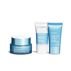 Clarins Hydra-Essential kasvojenhoitosetti: kasvovoide 50 ml + kasvokuorinta 15 ml + kasvonaamio 15 ml + kosmetiikkalaukku. hinta ja tiedot | Kasvovoiteet | hobbyhall.fi