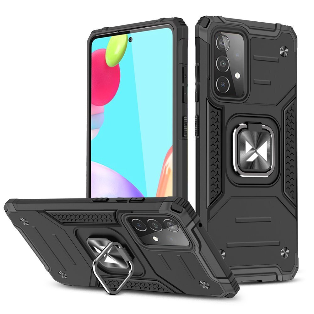 Wozinsky Ring Armor Case Kickstand Tough Rugged Cover suojakuori Samsung Galaxy A52s 5G / A52 5G / A52 4G black, musta hinta ja tiedot | Puhelimen kuoret ja kotelot | hobbyhall.fi