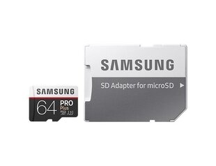 Muistikortti Samsung PRO+ microSDXC 64GB UHS-I U3, kirjoitusnopeus 90MB/s, lukunopeus 100MB/s hinta ja tiedot | Puhelimen muistikortit | hobbyhall.fi