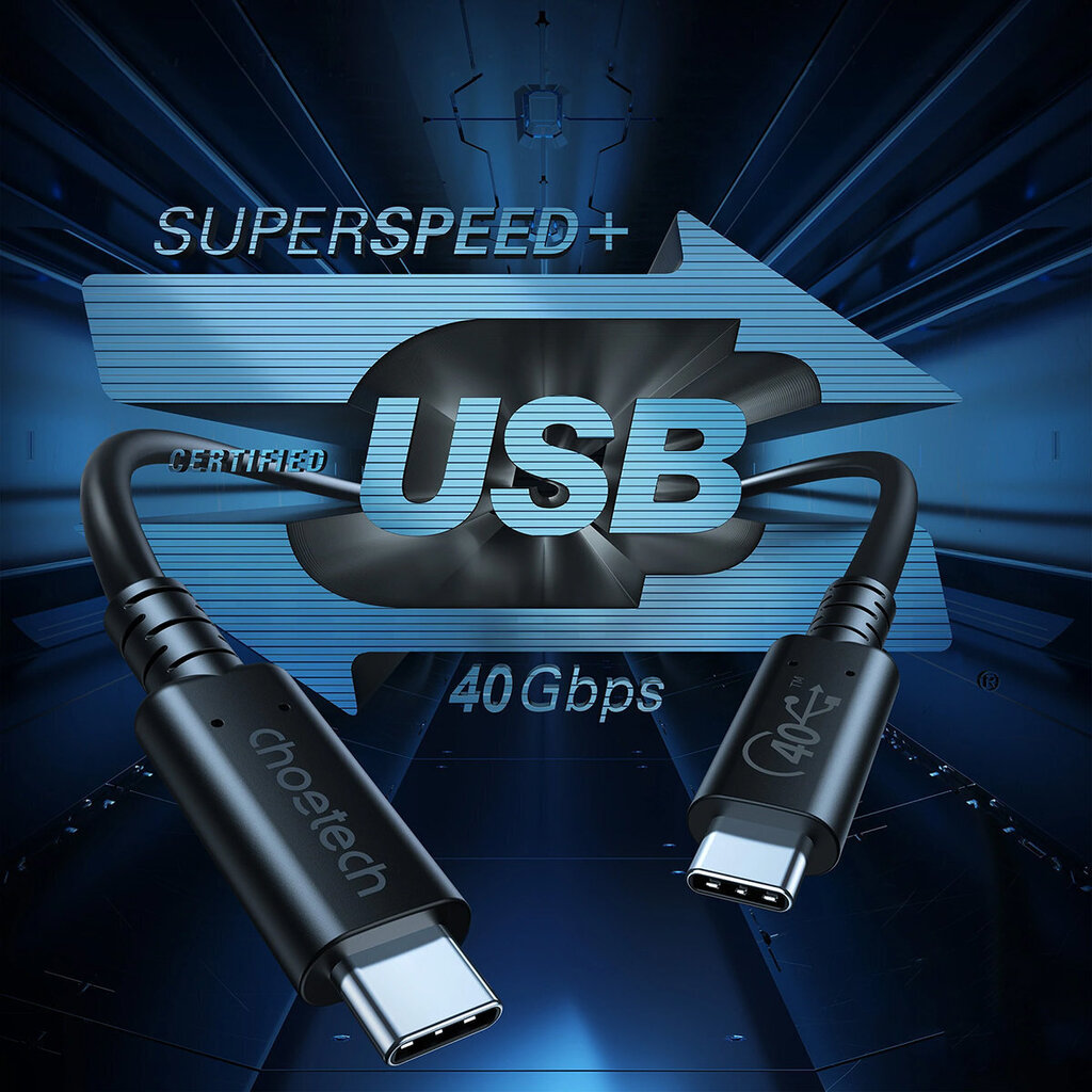 Kaapeli Choetech USB4, USB-C - USB-C, 40Gbps, 100W, 20V/ 5A, 8K/ 60HZ, 0.8m hinta ja tiedot | Puhelinkaapelit | hobbyhall.fi