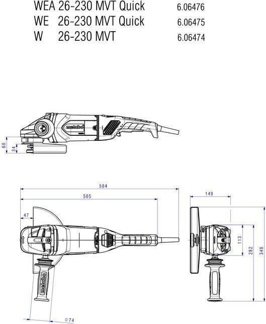 Kulmahiomakone WE 26-230 MVT Quick, Metabo hinta ja tiedot | Hiomakoneet | hobbyhall.fi