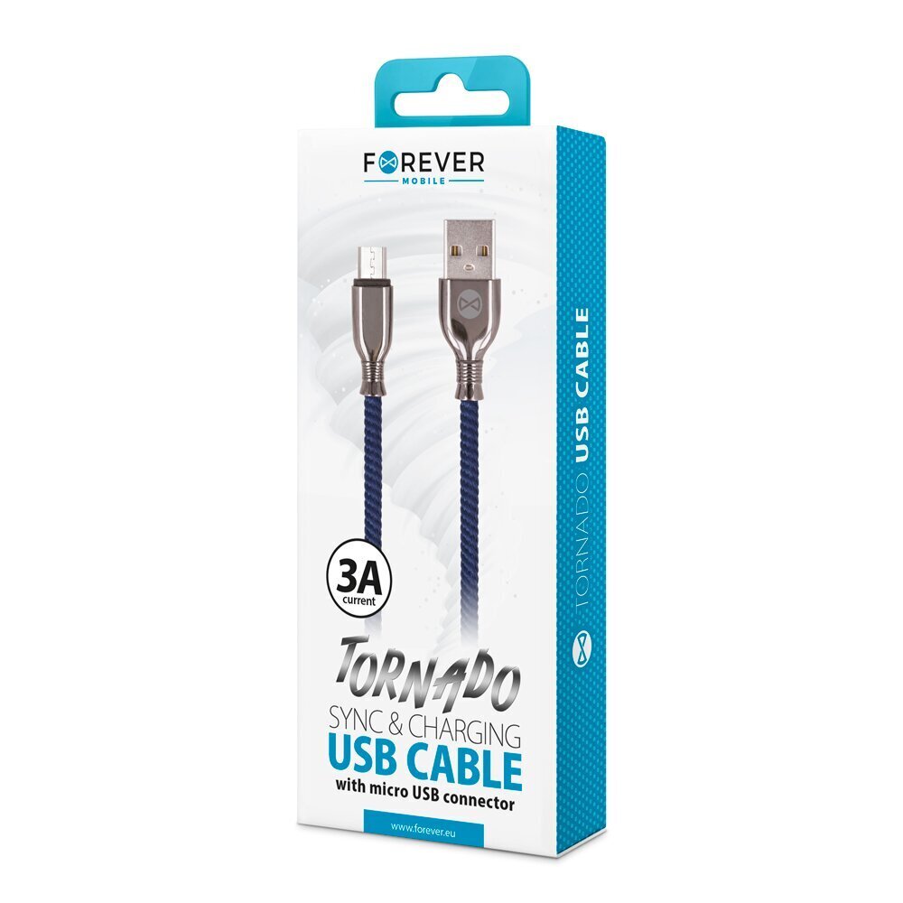 Puhelinjohto Forever, USB - microUSB, 1,0 m, 3A hinta ja tiedot | Puhelinkaapelit | hobbyhall.fi