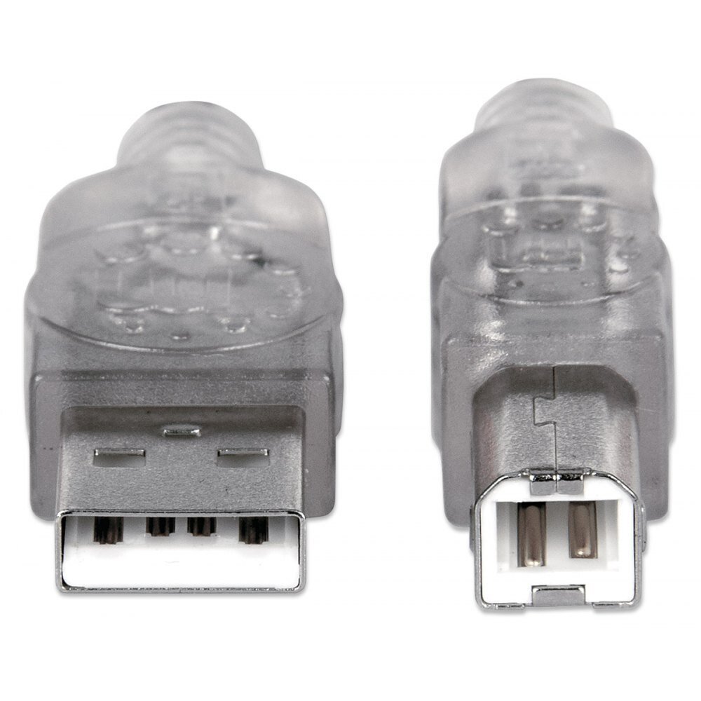 Kaapeli Manhattan USB A-B M/M 5,0m, USB2.0 Hi-Speed, hopea hinta ja tiedot | Kaapelit ja adapterit | hobbyhall.fi