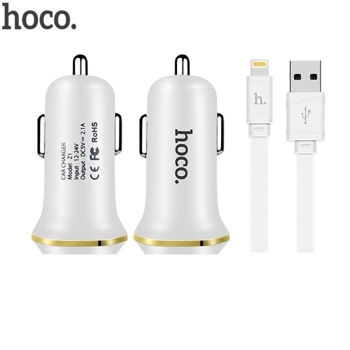 Hoco Premium Z1 Fast Dual USB 2.1A 2x USB-autolaturi + Lightning USB -kaapeli valkoinen hinta ja tiedot | Puhelimen laturit | hobbyhall.fi