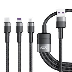XO-kaapeli NB-Q191 3w1 USB - Lightning + USB-C + microUSB 1,2 m 40W musta hinta ja tiedot | Puhelinkaapelit | hobbyhall.fi