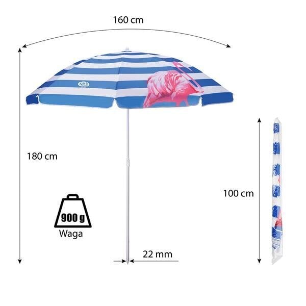 Aurinkovarjo Nils Camp NC7811, 160 cm, sininen hinta ja tiedot | Aurinkovarjot ja markiisit | hobbyhall.fi