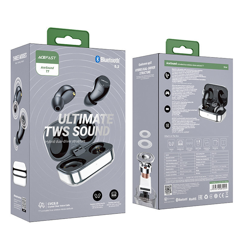 Acefast In-Ear TWS Bluetooth 5.2 T7 Silver hinta ja tiedot | Kuulokkeet | hobbyhall.fi