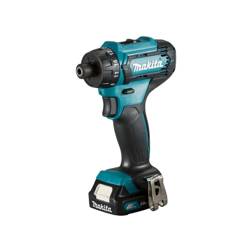 Makita DF033DWAE pora/ruuvinväännin , 12V MAX, 2x2,0 Ah Li-ion 30/14 Nm, 0,88kg, 1/4, LED 2-speed hinta ja tiedot | Akkuporakoneet ja ruuvinvääntimet | hobbyhall.fi