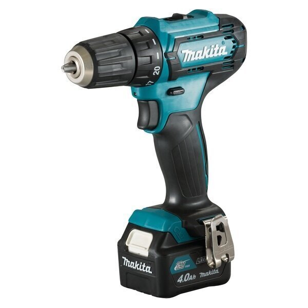 Makita DF333DWME pora/ruuvinväännin , 12V MAX, 2x4,0 Ah Li-ion 30/14 Nm, 1,0kg, LED, vaihteet 2 hinta ja tiedot | Akkuporakoneet ja ruuvinvääntimet | hobbyhall.fi