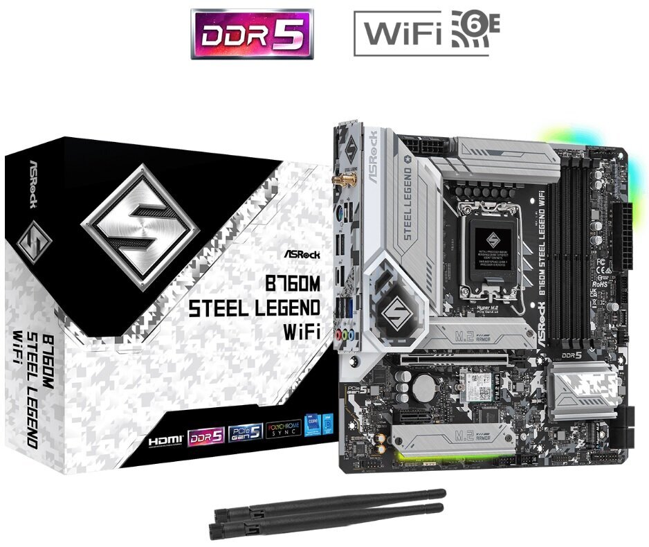 ASRock B760M Steel Legend WiFi, Micro ATX, LGA1700, DDR5 hinta ja tiedot | Emolevyt | hobbyhall.fi