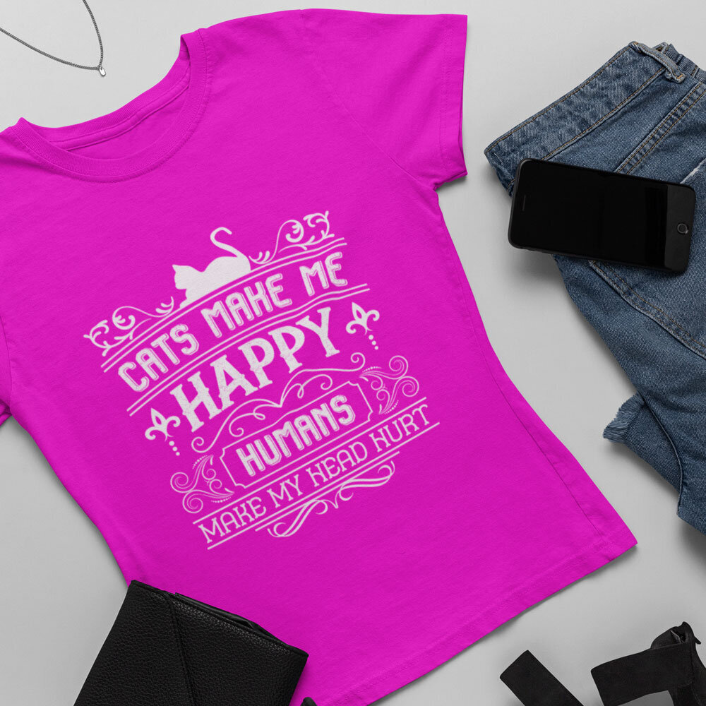 Naisten T-paita Cats make me happy hinta ja tiedot | Hauskat t-paidat | hobbyhall.fi