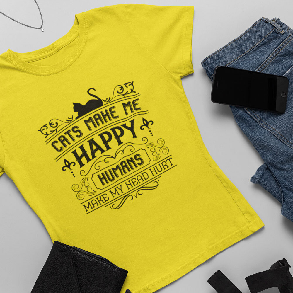 Naisten T-paita Cats make me happy hinta ja tiedot | Hauskat t-paidat | hobbyhall.fi