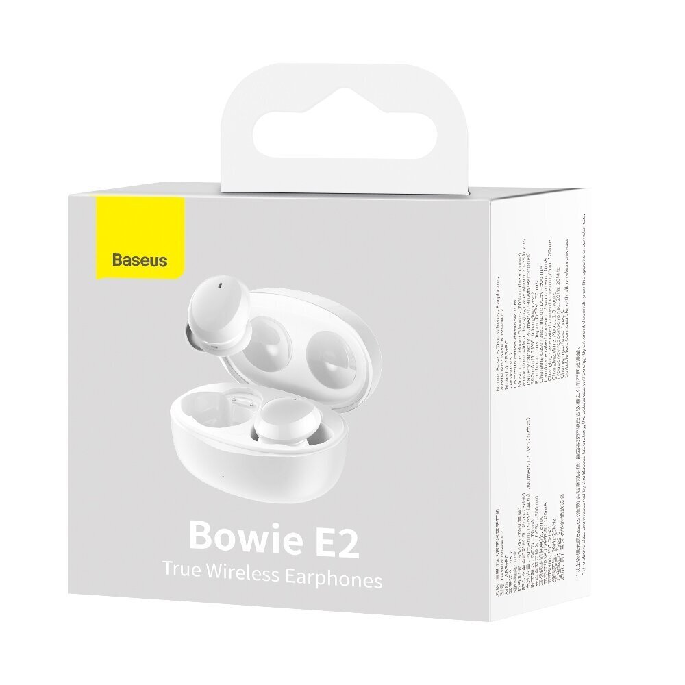Kuulokket Baseus Bowie E2, TWS, Bluetooth 5.2, Vedenkestävä, IP55, Valkoinen (NGTW090002) hinta ja tiedot | Kuulokkeet | hobbyhall.fi