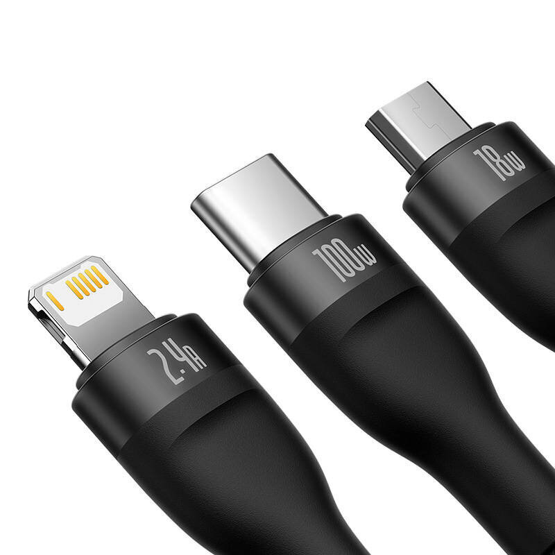 Baseus Flash Series, USB-C + micro USB + Lightning, 100W, 1.2 m hinta ja tiedot | Kaapelit ja adapterit | hobbyhall.fi