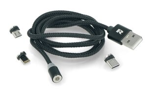 Magneettinen USB-kaapeli 3in1 microUSB, USB C-tyyppi, Lightning 100 cm, musta hinta ja tiedot | Rebel Kodinkoneet ja kodinelektroniikka | hobbyhall.fi