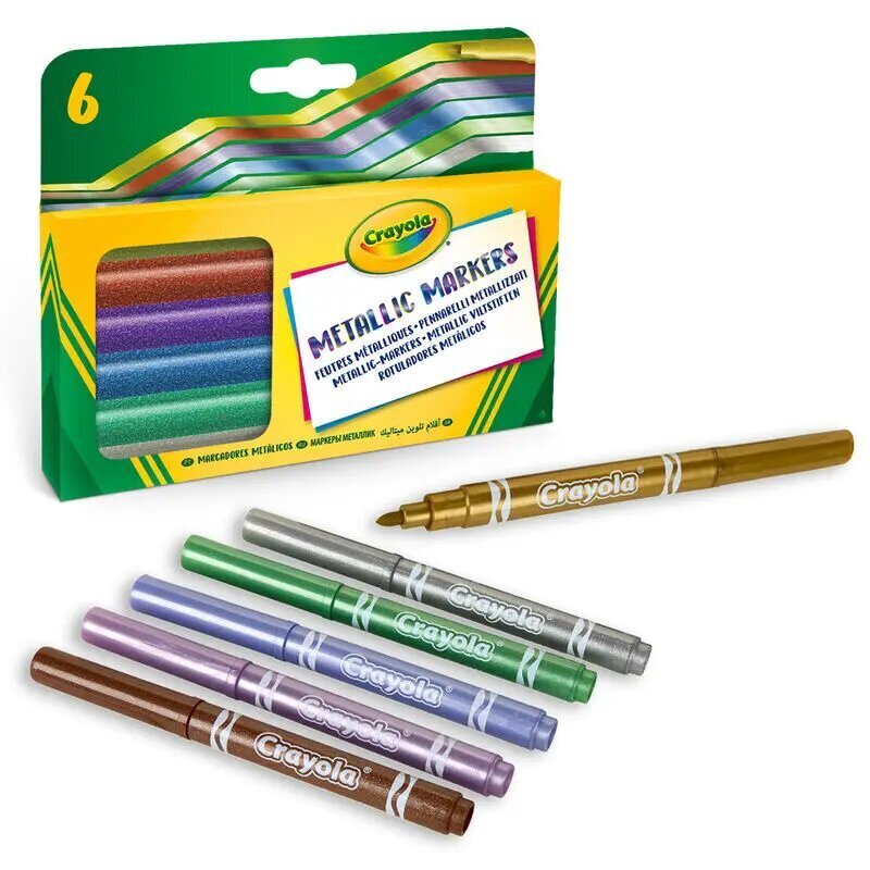 Crayola setti metalliset tussit 6 kpl hinta ja tiedot | Taide- ja askartelutarvikkeet | hobbyhall.fi